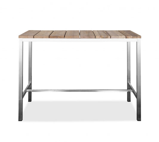 HomeRoots 55 x 27 x 42 Teak Wood & Stainless Steel Bar Table