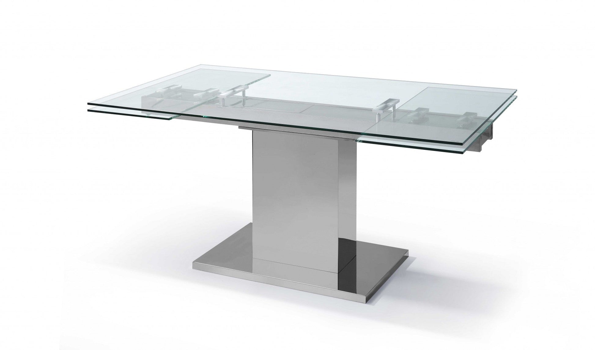 HomeRoots 55 x 35 x 30 clear Glass Stainless Steel Extendable Dining Table