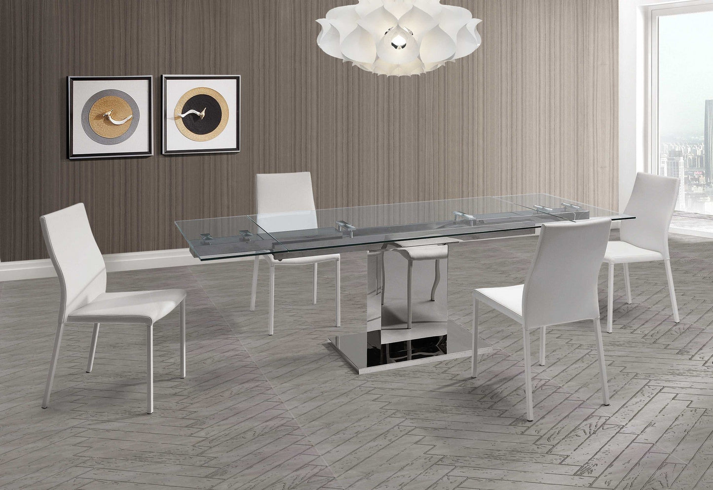 HomeRoots 55 x 35 x 30 clear Glass Stainless Steel Extendable Dining Table