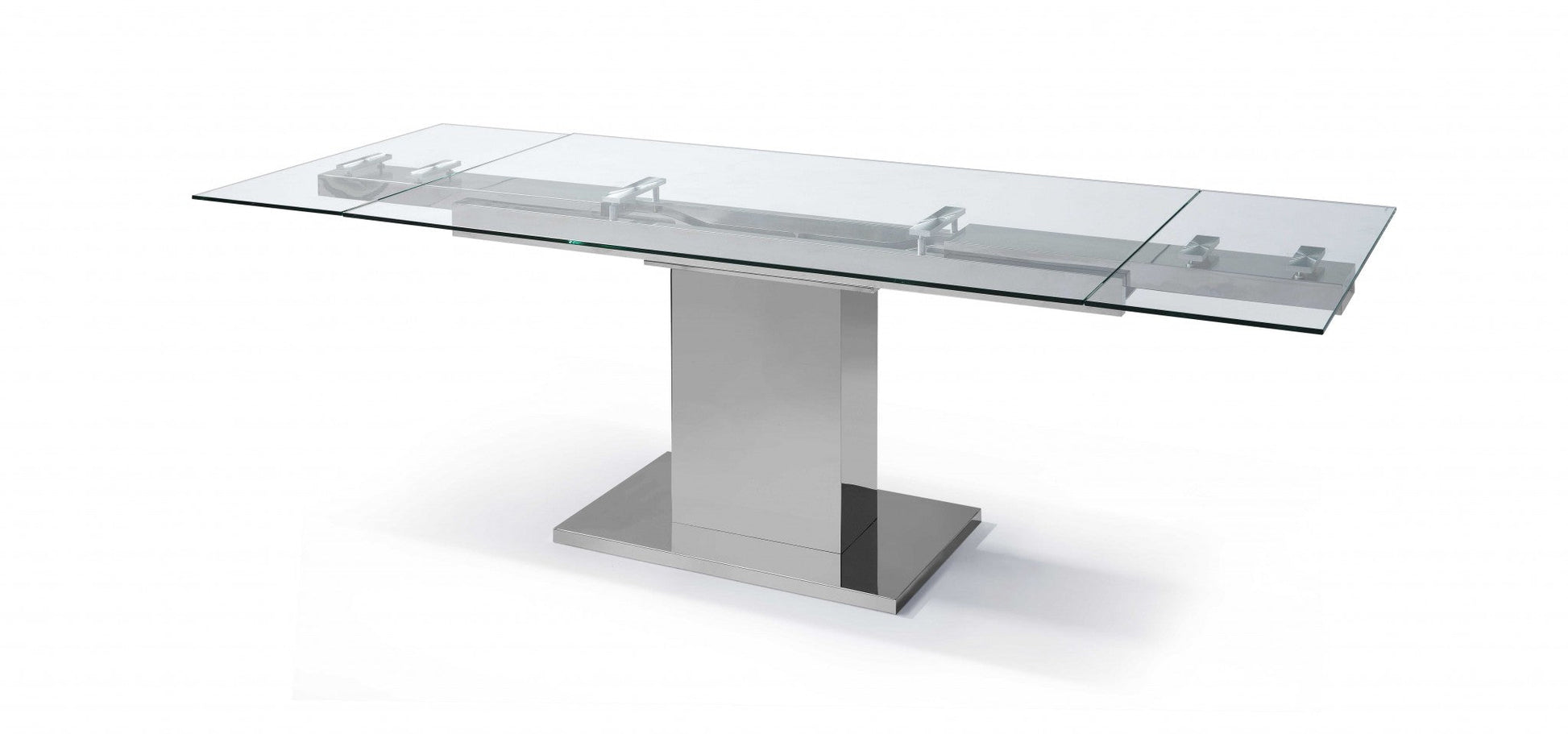 HomeRoots 55 x 35 x 30 clear Glass Stainless Steel Extendable Dining Table