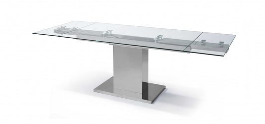 HomeRoots 55 x 35 x 30 clear Glass Stainless Steel Extendable Dining Table