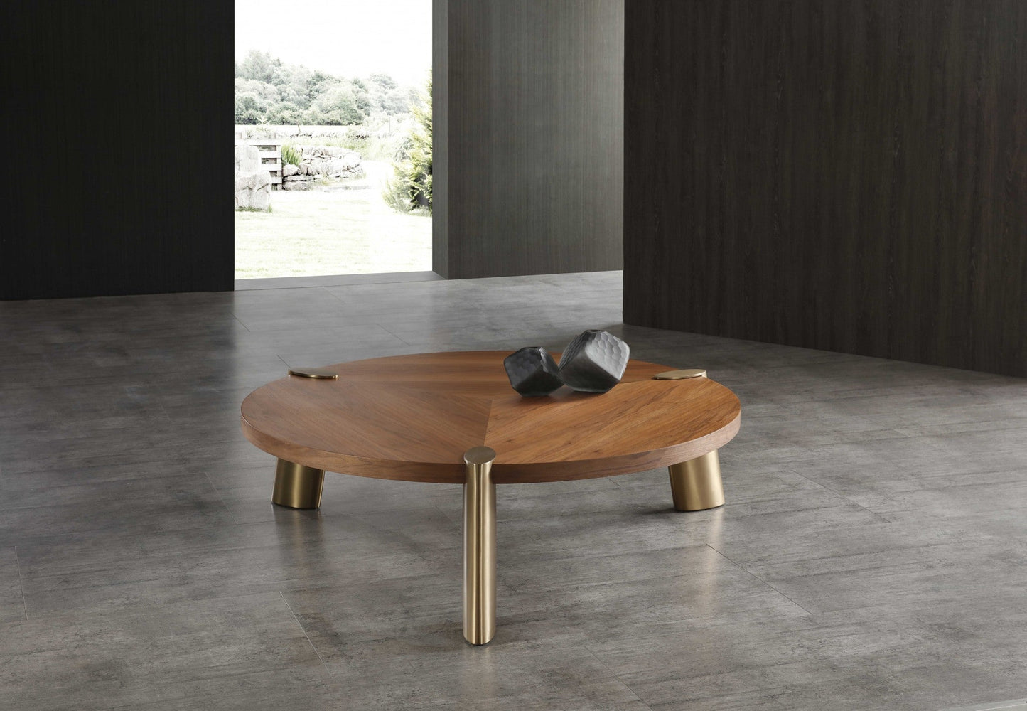 HomeRoots 55 x 55 x 17 Walnut Stainless Steel Coffee Table