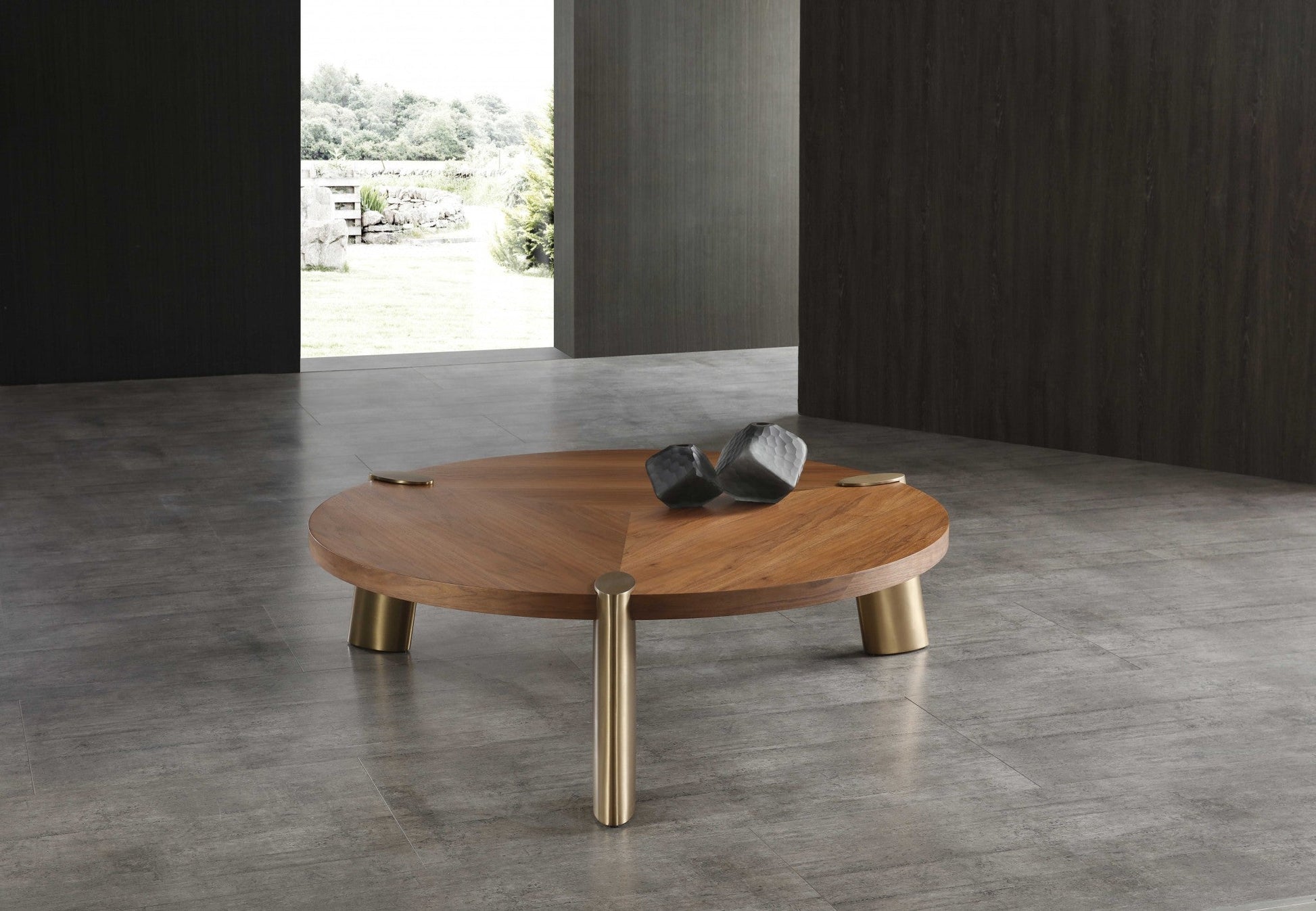 HomeRoots 55 x 55 x 17 Walnut Stainless Steel Coffee Table