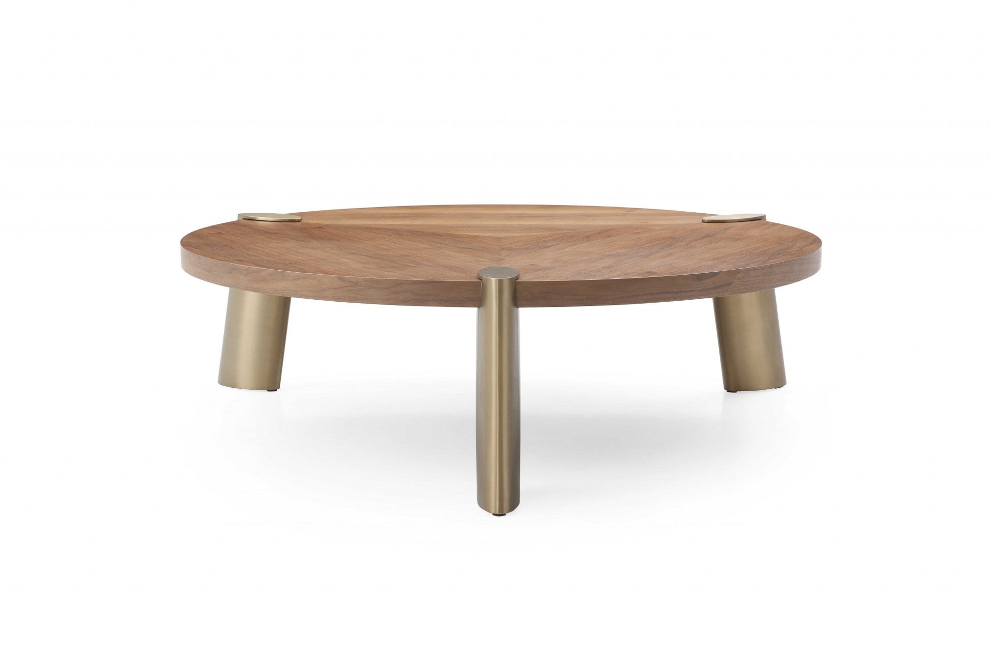 HomeRoots 55 x 55 x 17 Walnut Stainless Steel Coffee Table