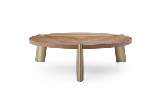 HomeRoots 55 x 55 x 17 Walnut Stainless Steel Coffee Table