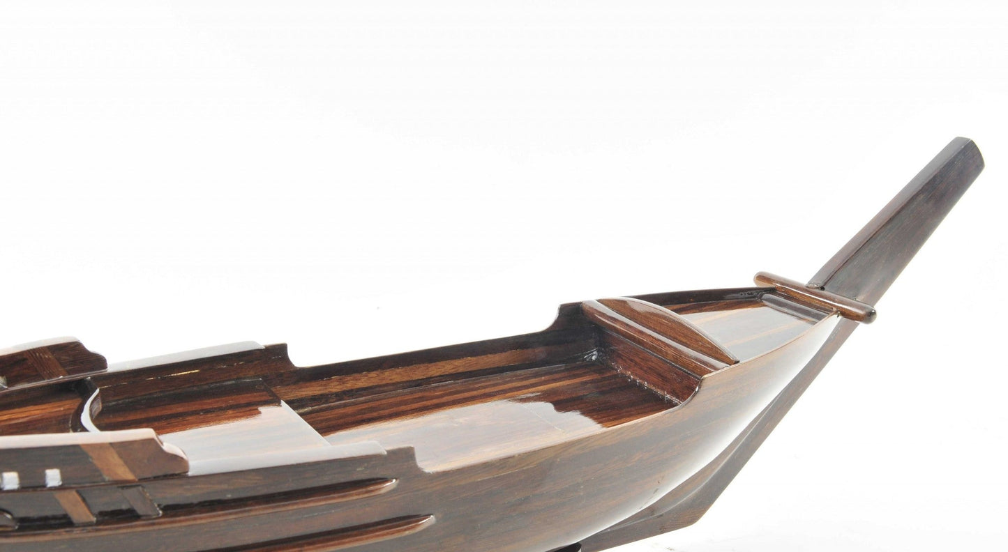 HomeRoots 5.5" x 27" x 8.5" Dhow Boat Sushi Tray With Natural Wood Finish