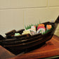 HomeRoots 5.5" x 27" x 8.5" Dhow Boat Sushi Tray With Natural Wood Finish