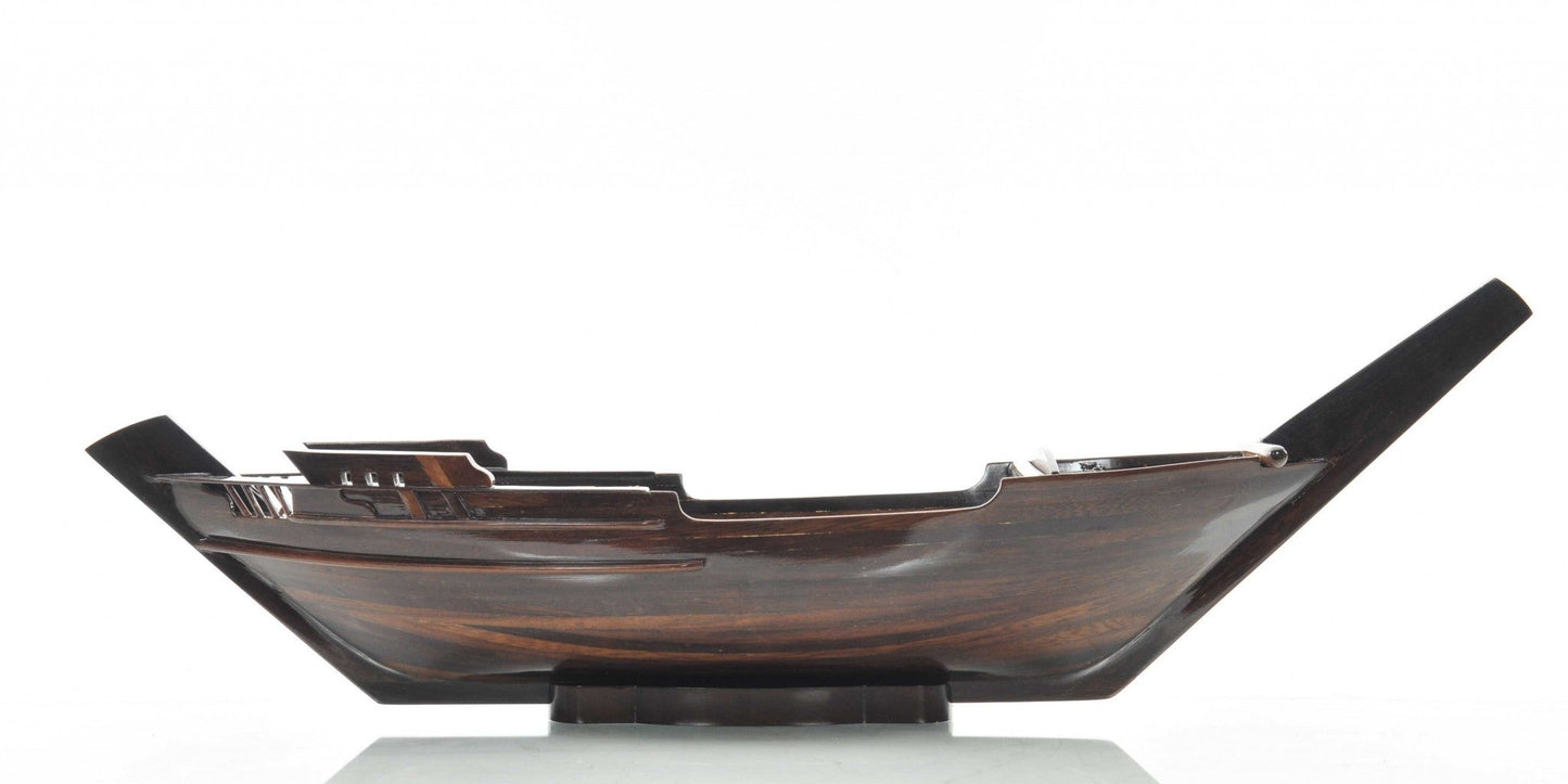 HomeRoots 5.5" x 27" x 8.5" Dhow Boat Sushi Tray With Natural Wood Finish