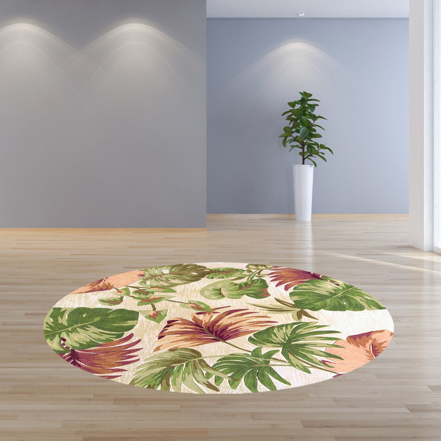 HomeRoots 6' Beige Hand Tufted Tropical Plant Round Indoor Area Rug