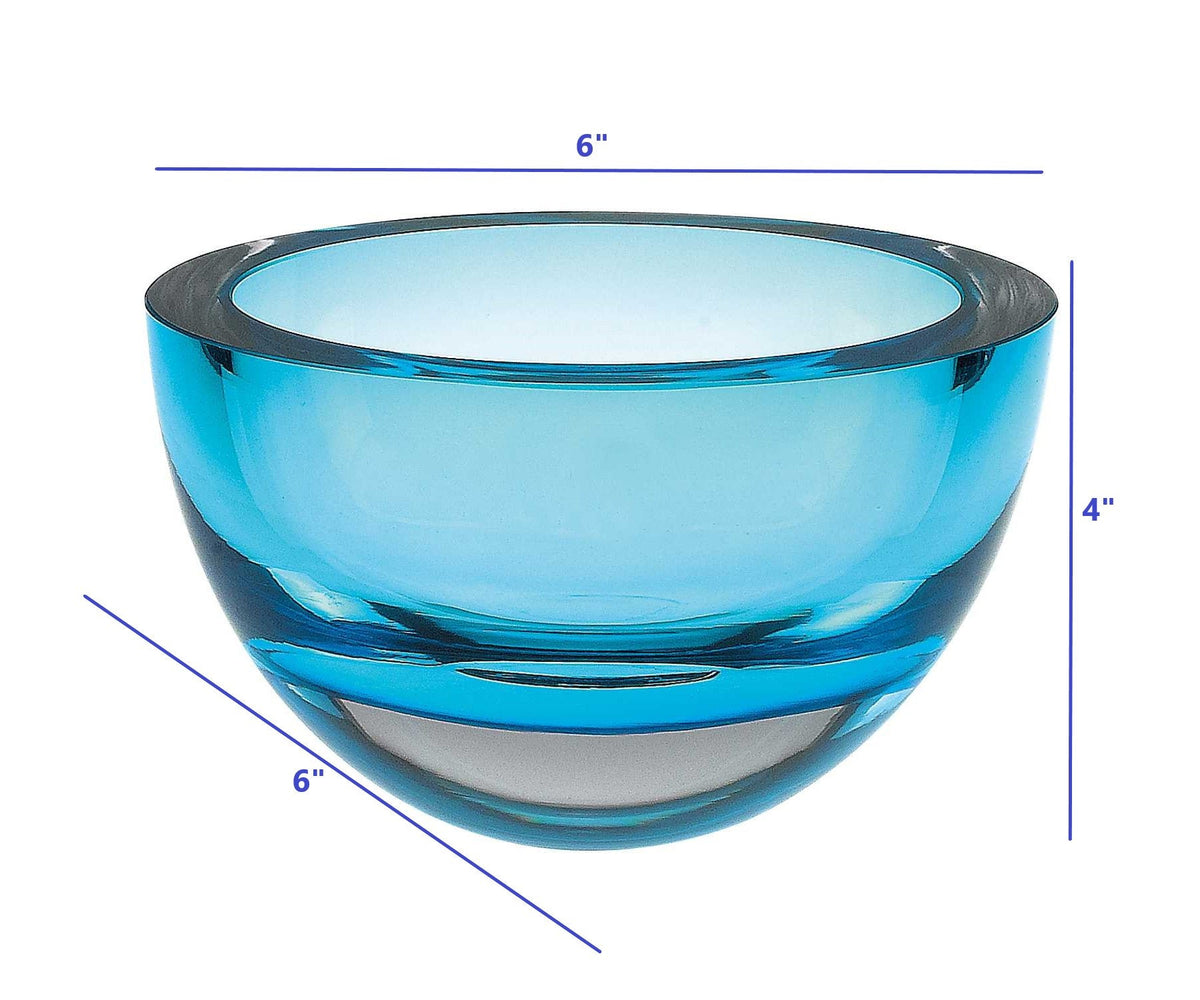 HomeRoots 6-Mouth Blown European Made Lead Free Aqua Blue Crystal Bowl