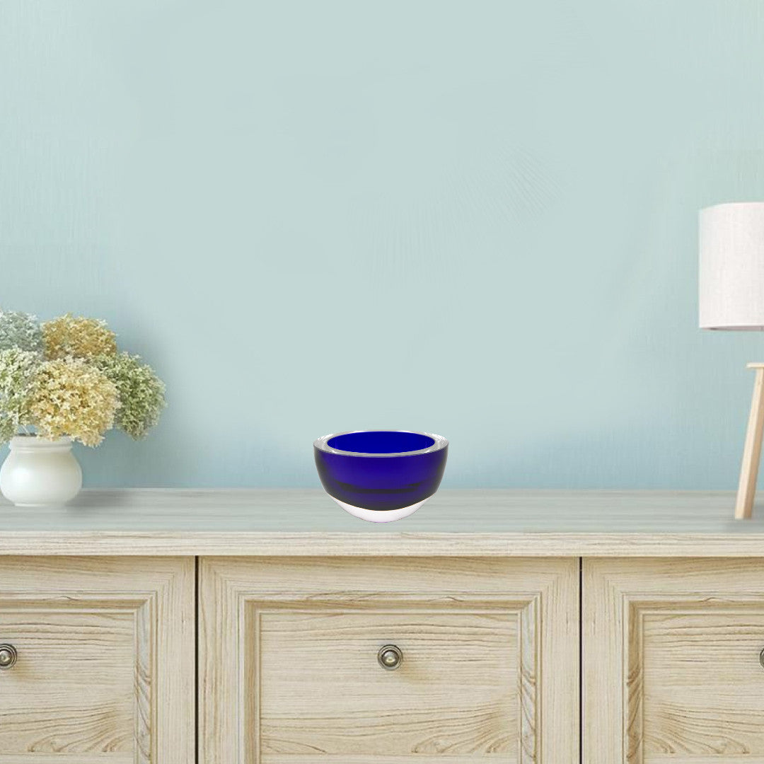 HomeRoots 6-Mouth Blown European Made Lead Free Cobalt Blue Crystal Bowl