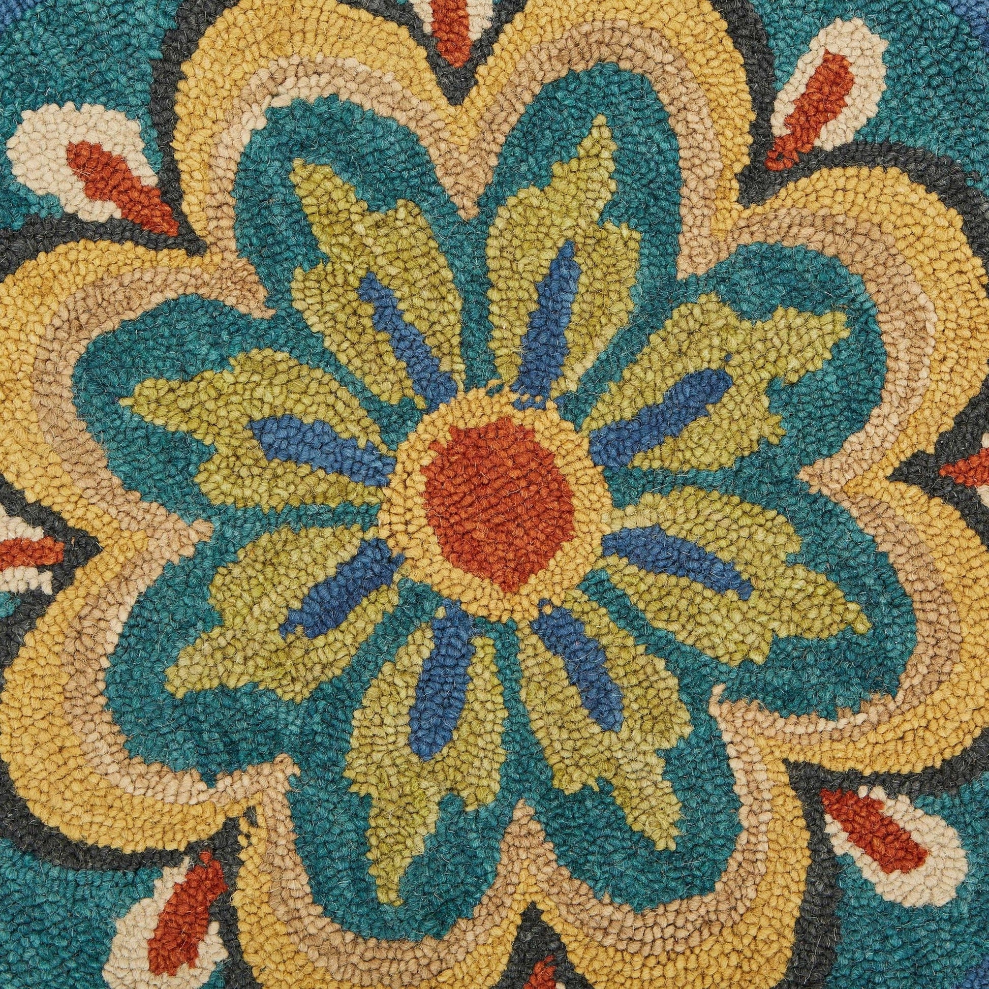 HomeRoots 6' Round Blue Floral Mandala Area Rug