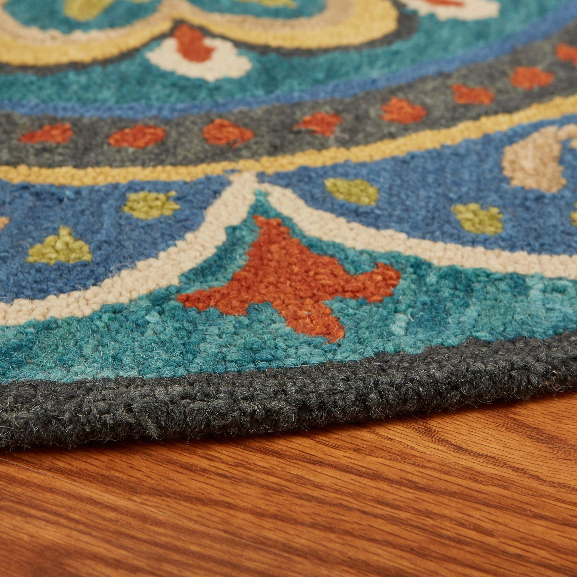 HomeRoots 6' Round Blue Floral Mandala Area Rug
