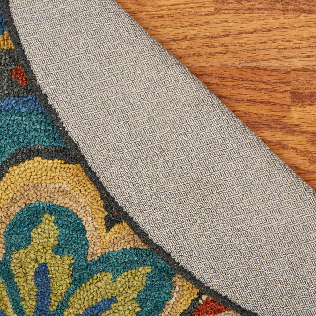 HomeRoots 6' Round Blue Floral Mandala Area Rug
