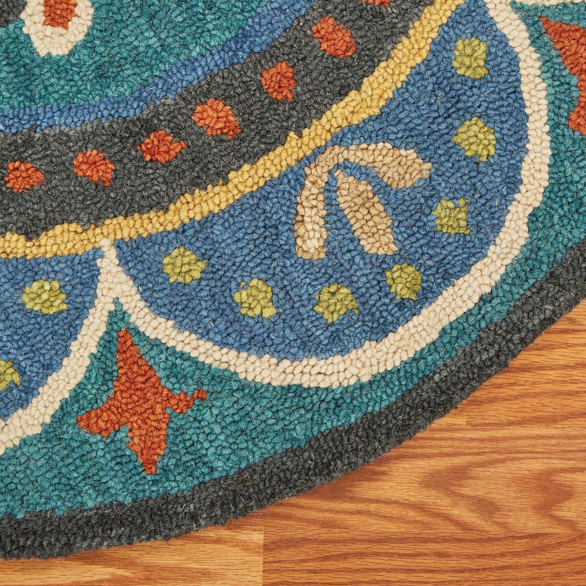 HomeRoots 6' Round Blue Floral Mandala Area Rug