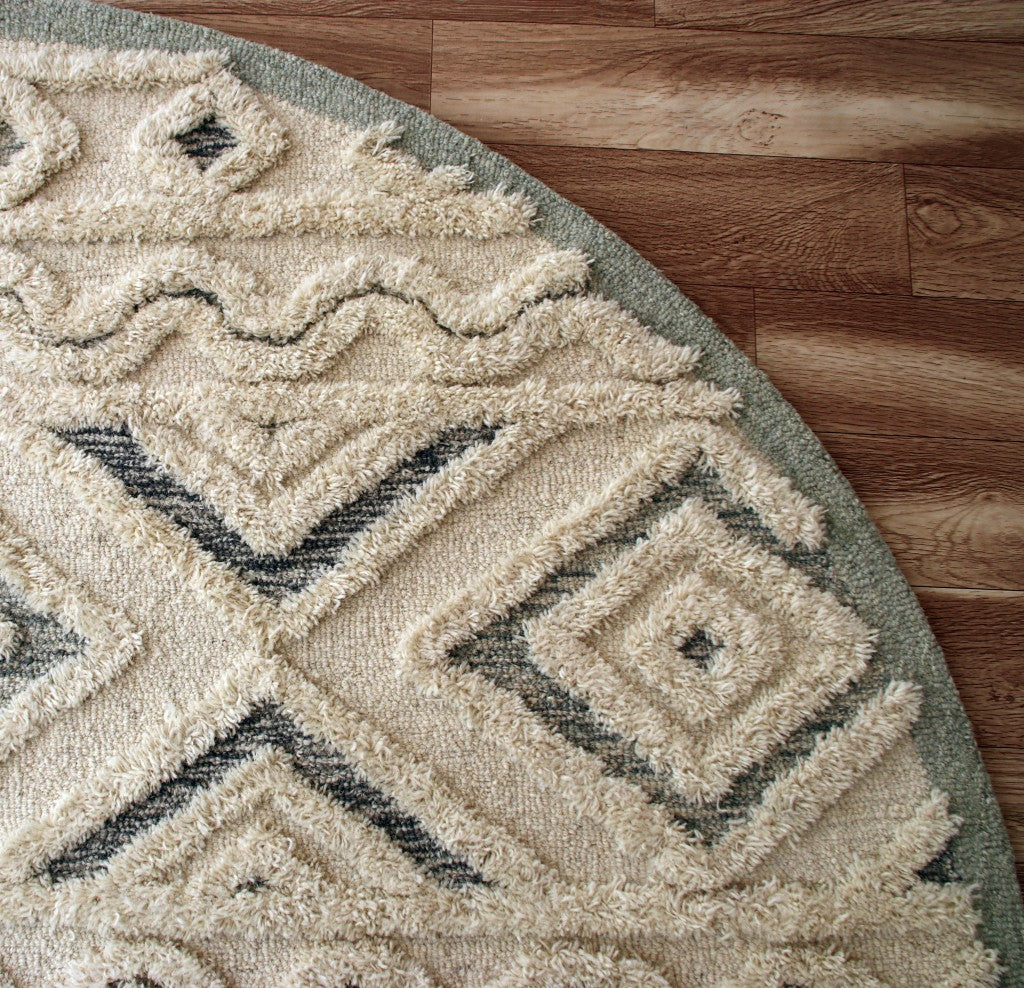 HomeRoots 6' Round Cream Modern Geometric Area Rug