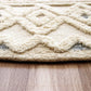 HomeRoots 6' Round Cream and Blue Striped Diamonds Area Rug