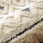 HomeRoots 6' Round Cream and Blue Striped Diamonds Area Rug