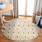 HomeRoots 6' Round Cream and Blue Striped Diamonds Area Rug