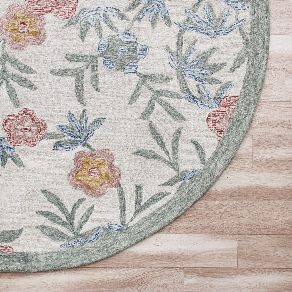 HomeRoots 6' Round Gray Floral Traditional Area Rug