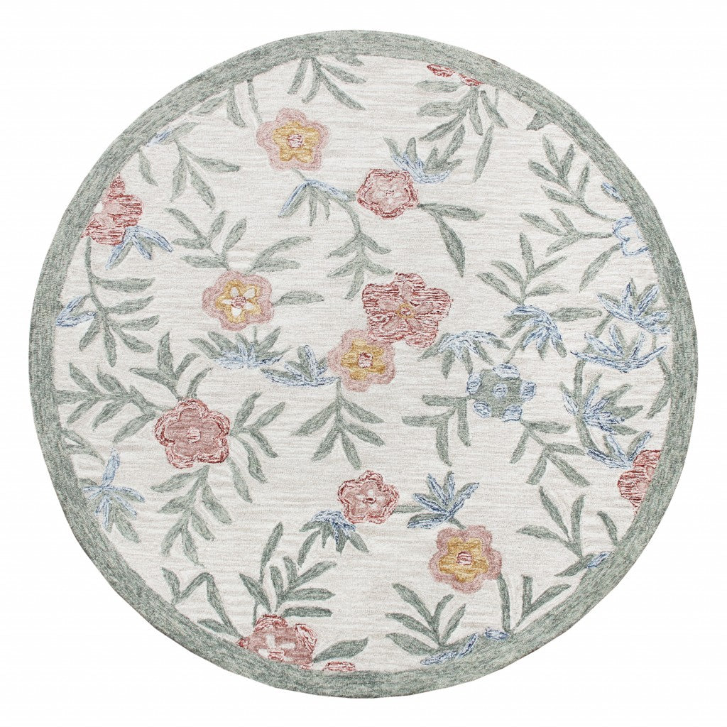 HomeRoots 6' Round Gray Floral Traditional Area Rug