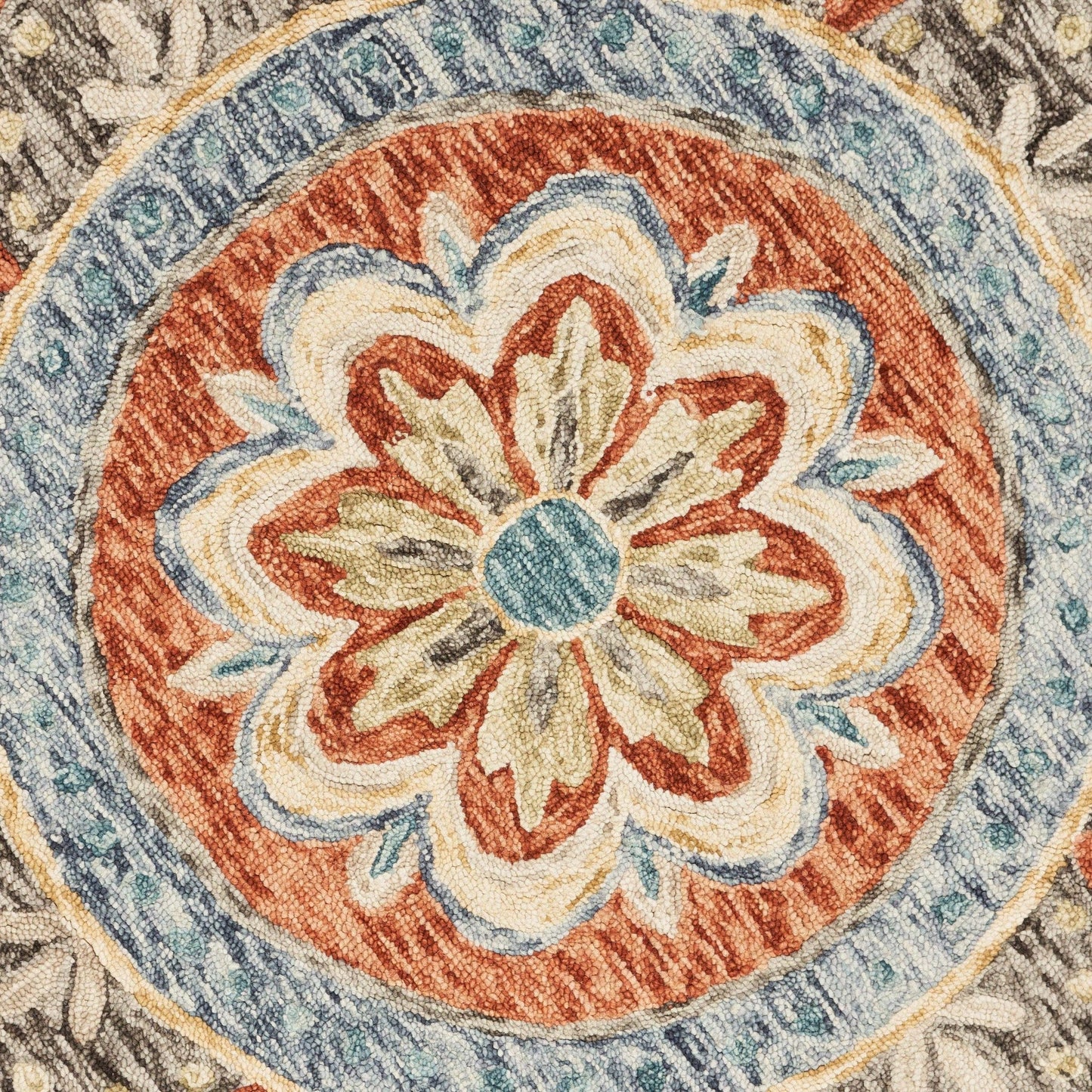 HomeRoots 6' Round Orange Scalloped Edge Area Rug