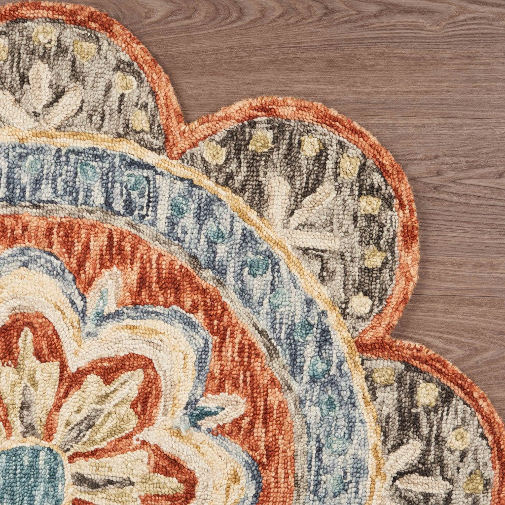 HomeRoots 6' Round Orange Scalloped Edge Area Rug