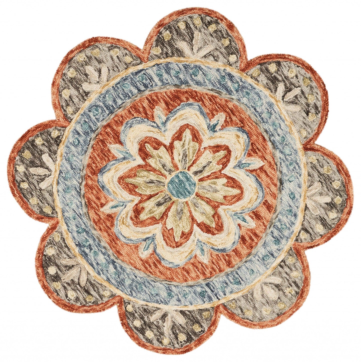 HomeRoots 6' Round Orange Scalloped Edge Area Rug