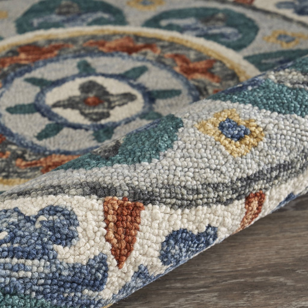 HomeRoots 6' Round Teal Decorative Floral Area Rug
