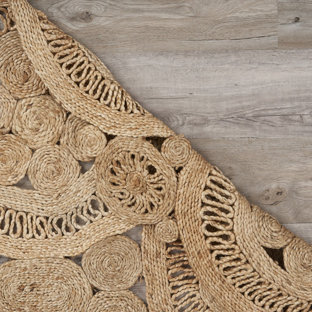 HomeRoots 6' Tan Floral Rings Jute Area Rug