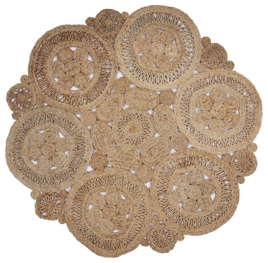 HomeRoots 6' Tan Floral Rings Jute Area Rug