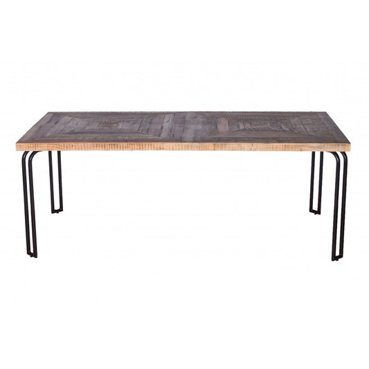 HomeRoots 6 Wood 3 Iron Large Dining Table In Natural Black Finish