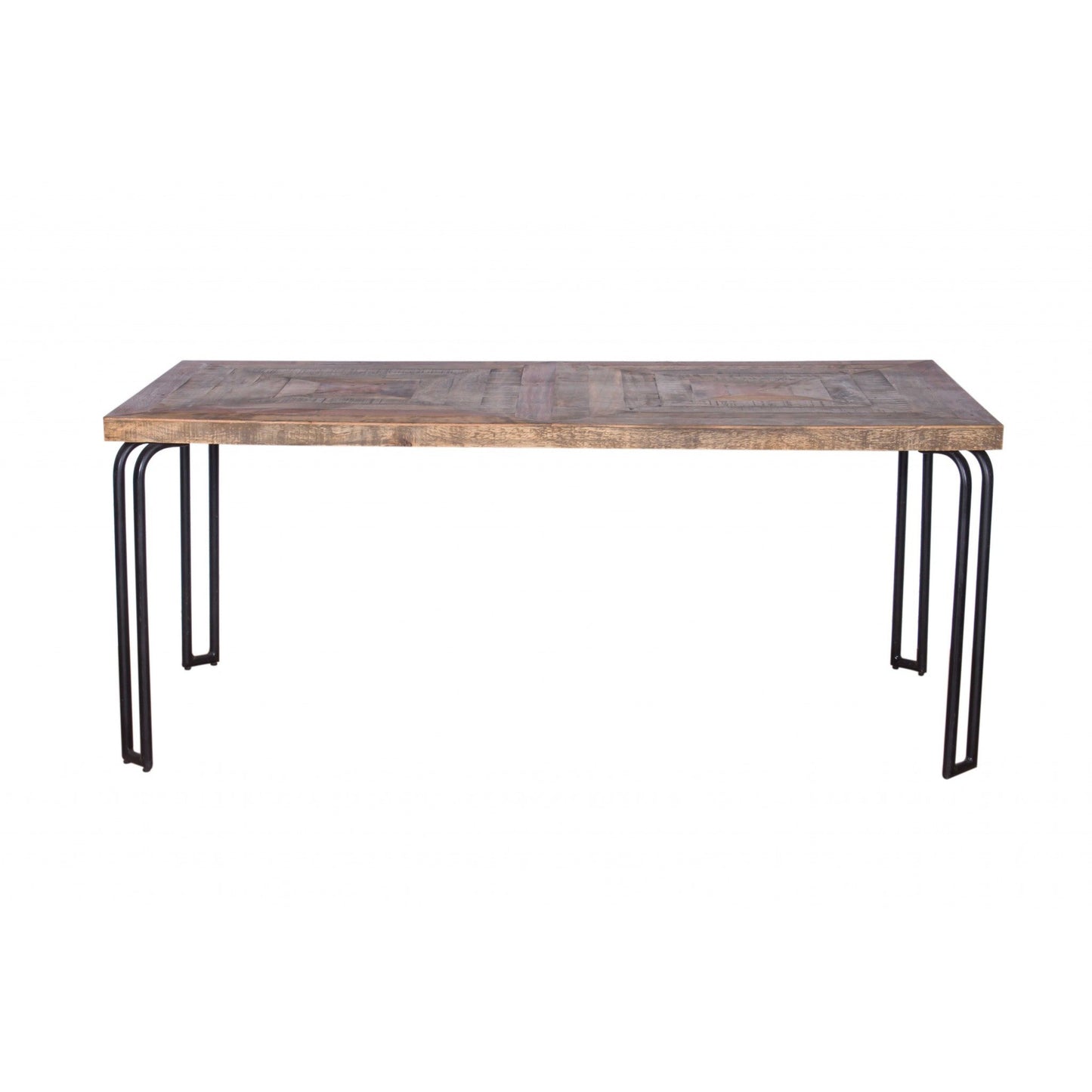 HomeRoots 6 Wood 3 Iron Small Dining Table In Natural Black Finish
