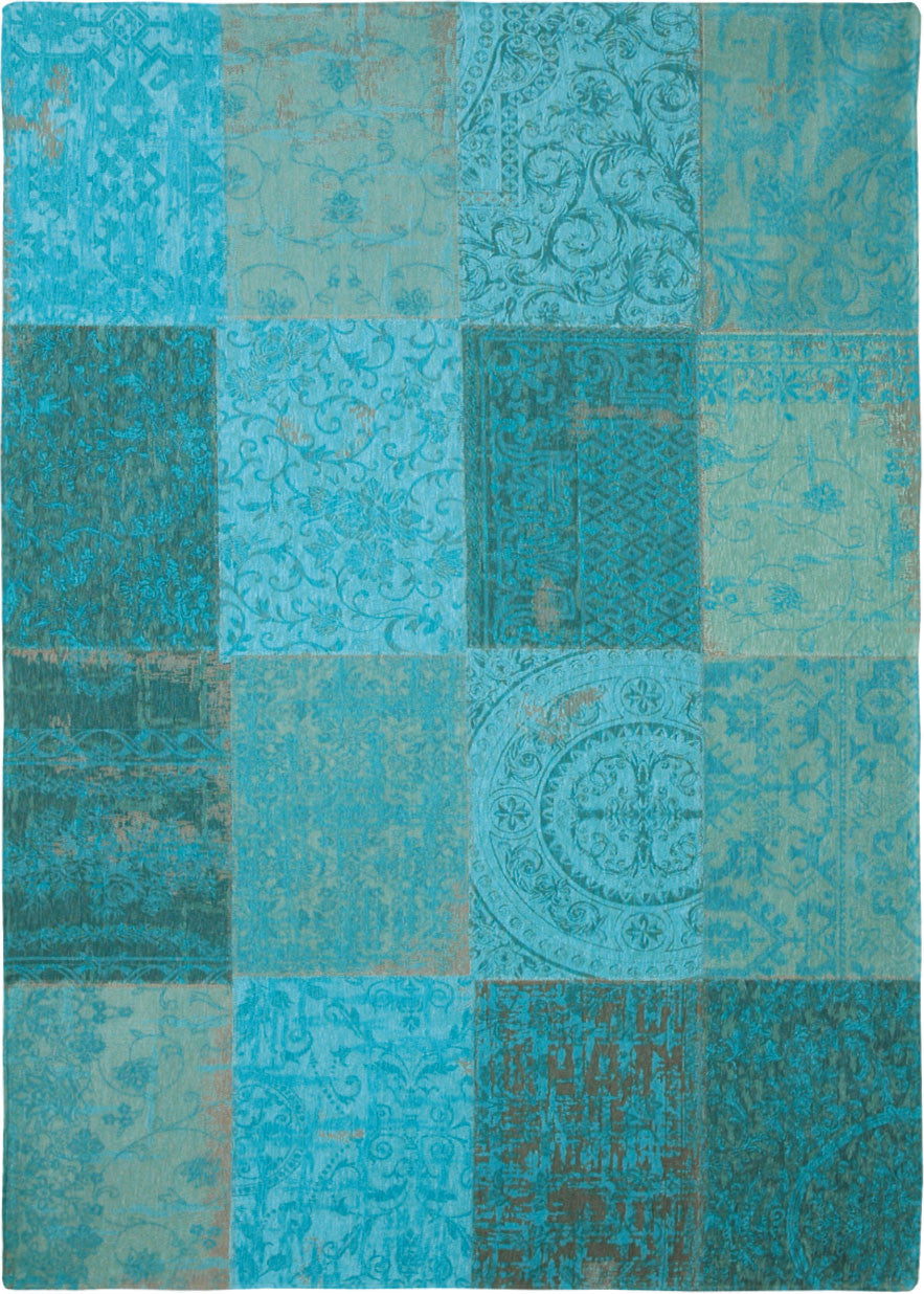 HomeRoots 6' x 7' Azur Light Blue Dark Blue and Red Patchwork Design Area Rug
