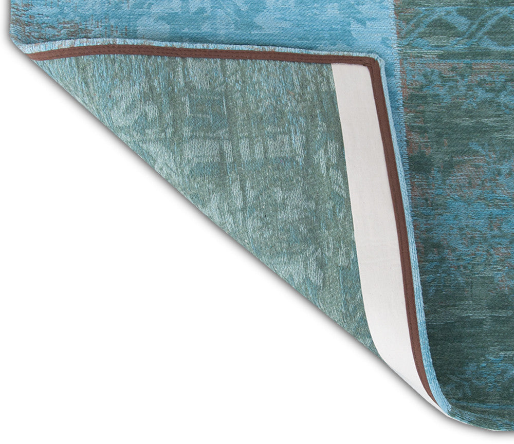 HomeRoots 6' x 7' Azur Light Blue Dark Blue and Red Patchwork Design Area Rug
