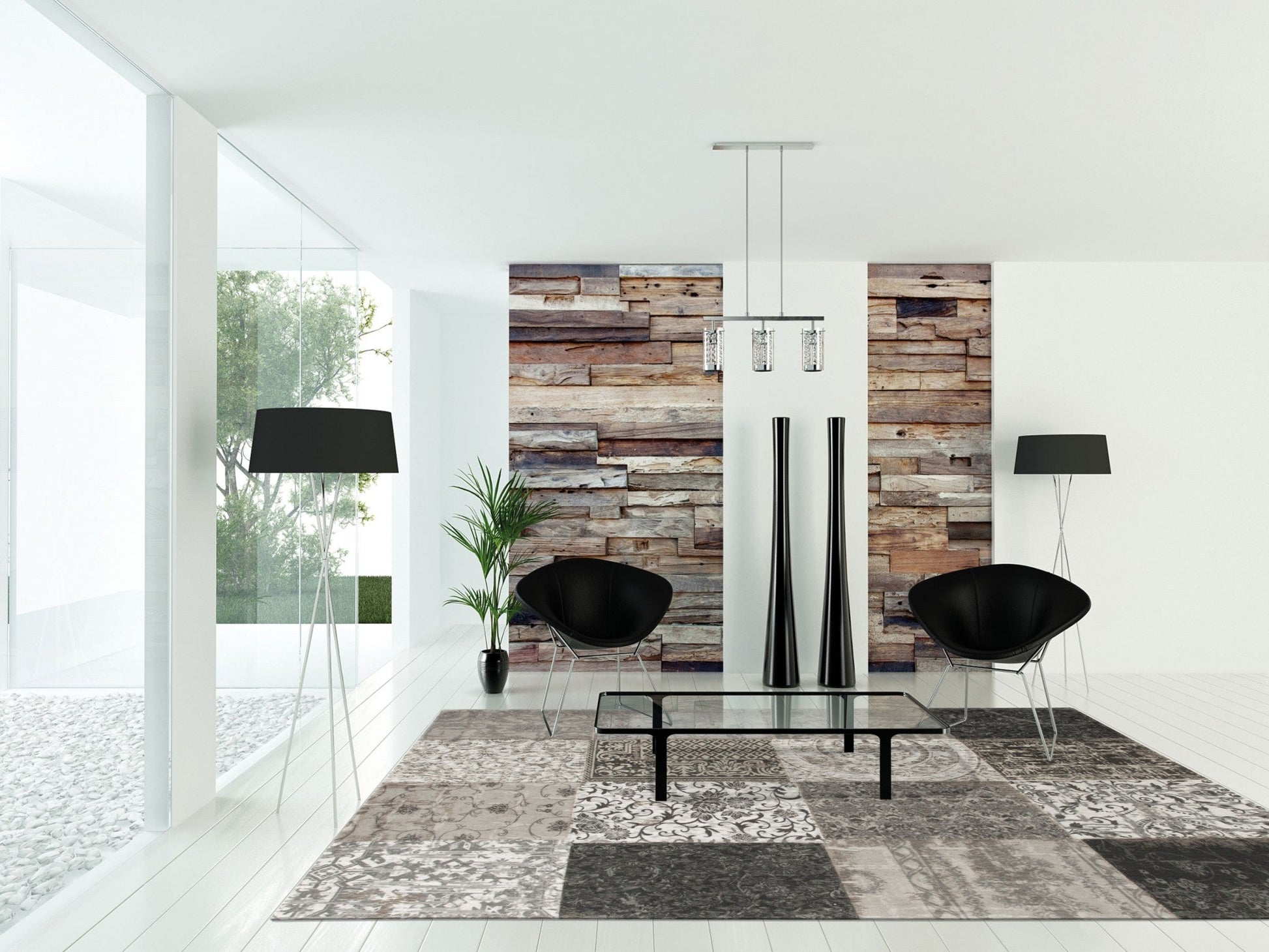 HomeRoots 6' x 7' Black White and Grey Patchwork Design Area Rug
