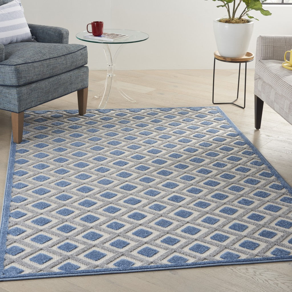 HomeRoots 6' x 9' Blue and Gray Indoor Outdoor Area Rug