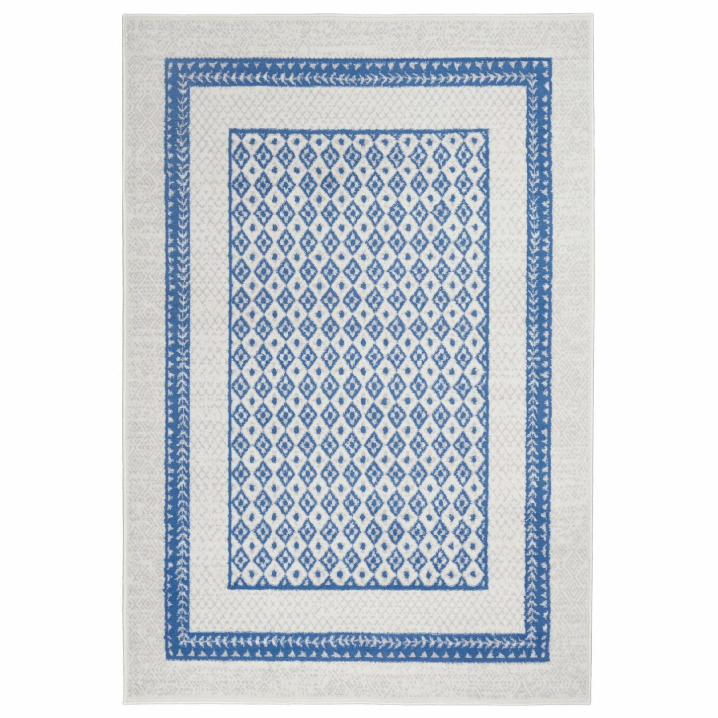 HomeRoots 6' x 9' Ivory and Blue Geometric Area Rug