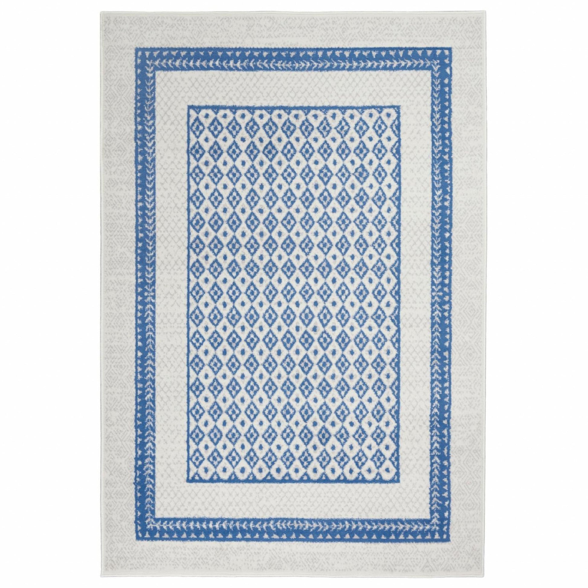 HomeRoots 6' x 9' Ivory and Blue Geometric Area Rug