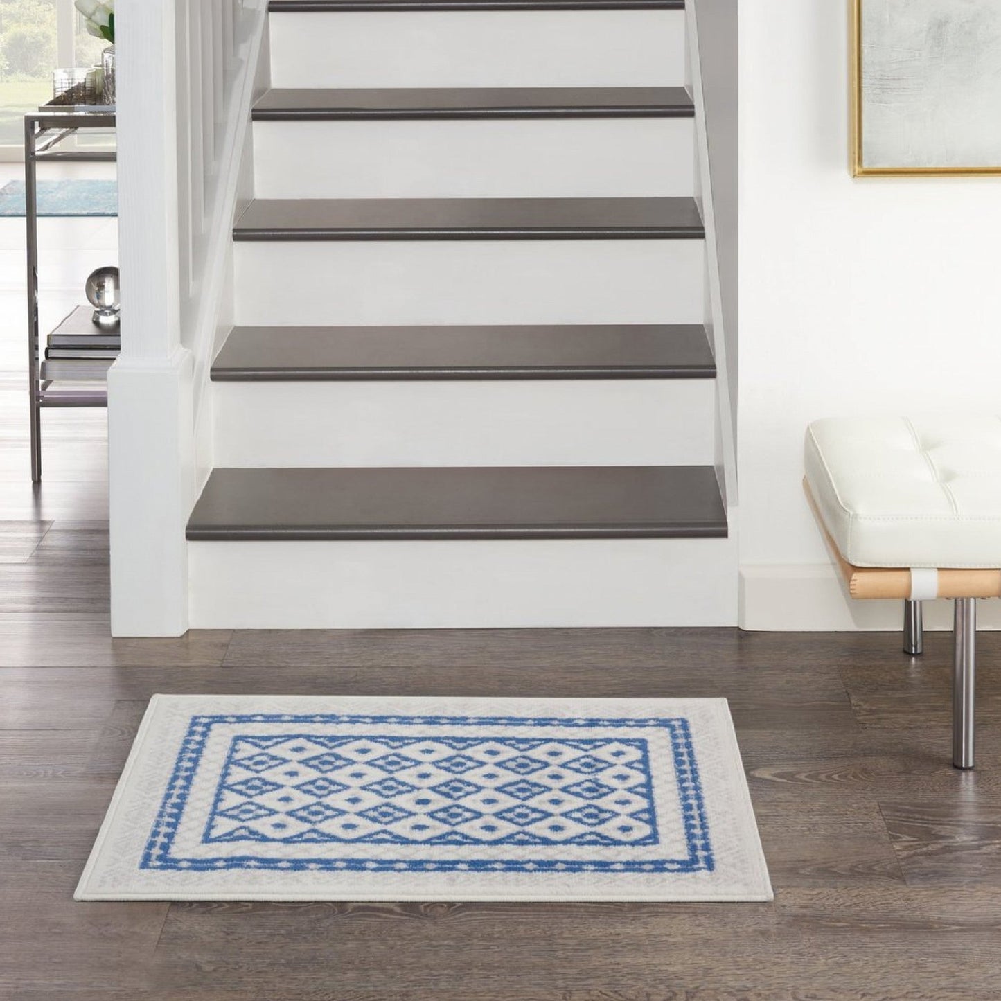 HomeRoots 6' x 9' Ivory and Blue Geometric Area Rug