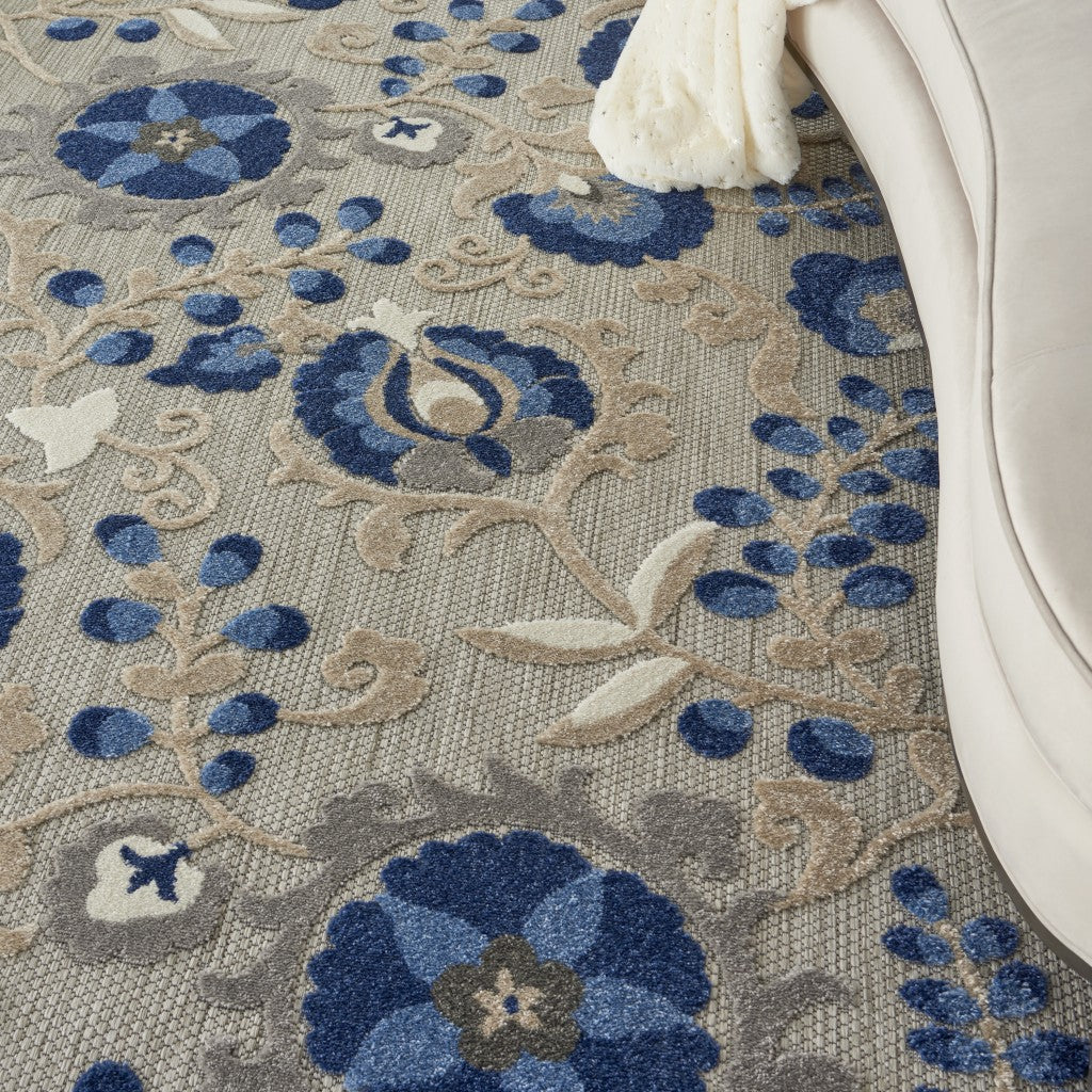 HomeRoots 6' x 9' Natural and Blue Indoor Outdoor Area Rug
