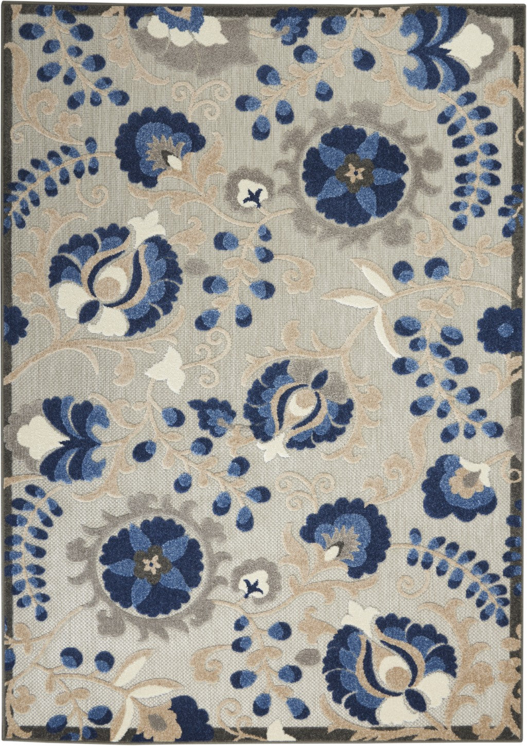 HomeRoots 6' x 9' Natural and Blue Indoor Outdoor Area Rug
