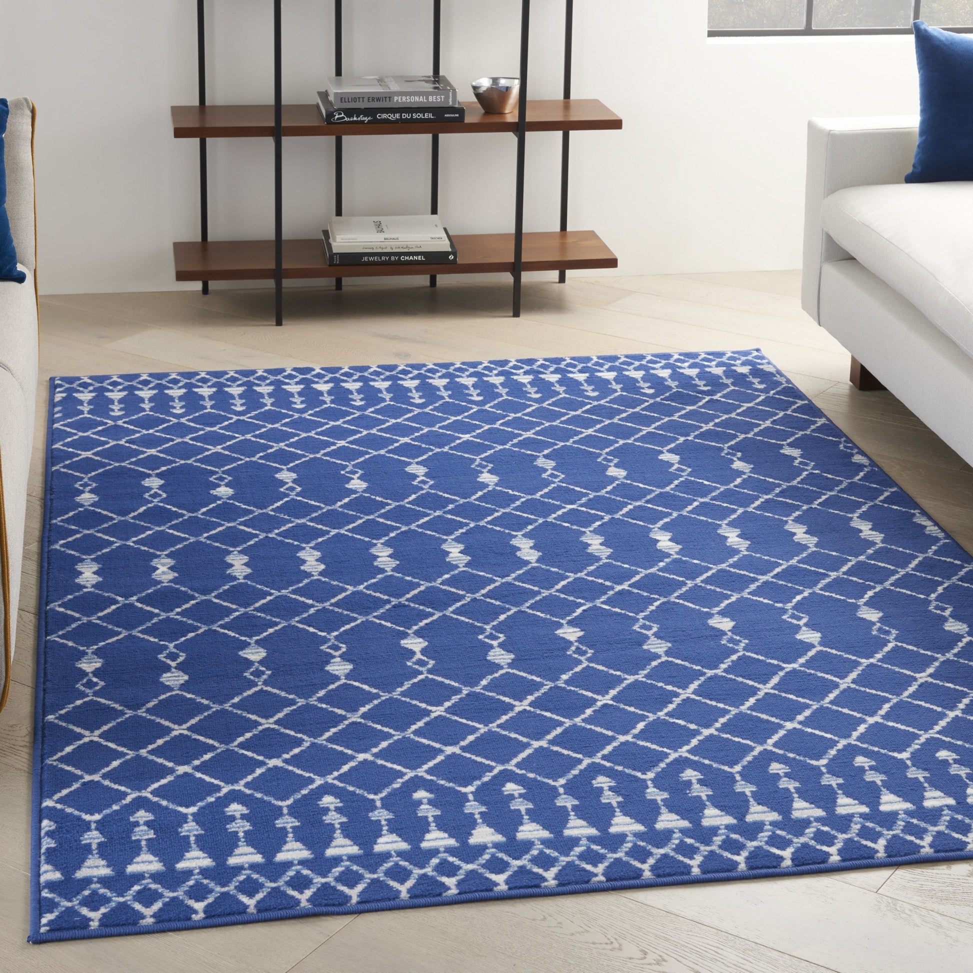 HomeRoots 6' x 9' Navy Blue and Ivory Berber Pattern Area Rug