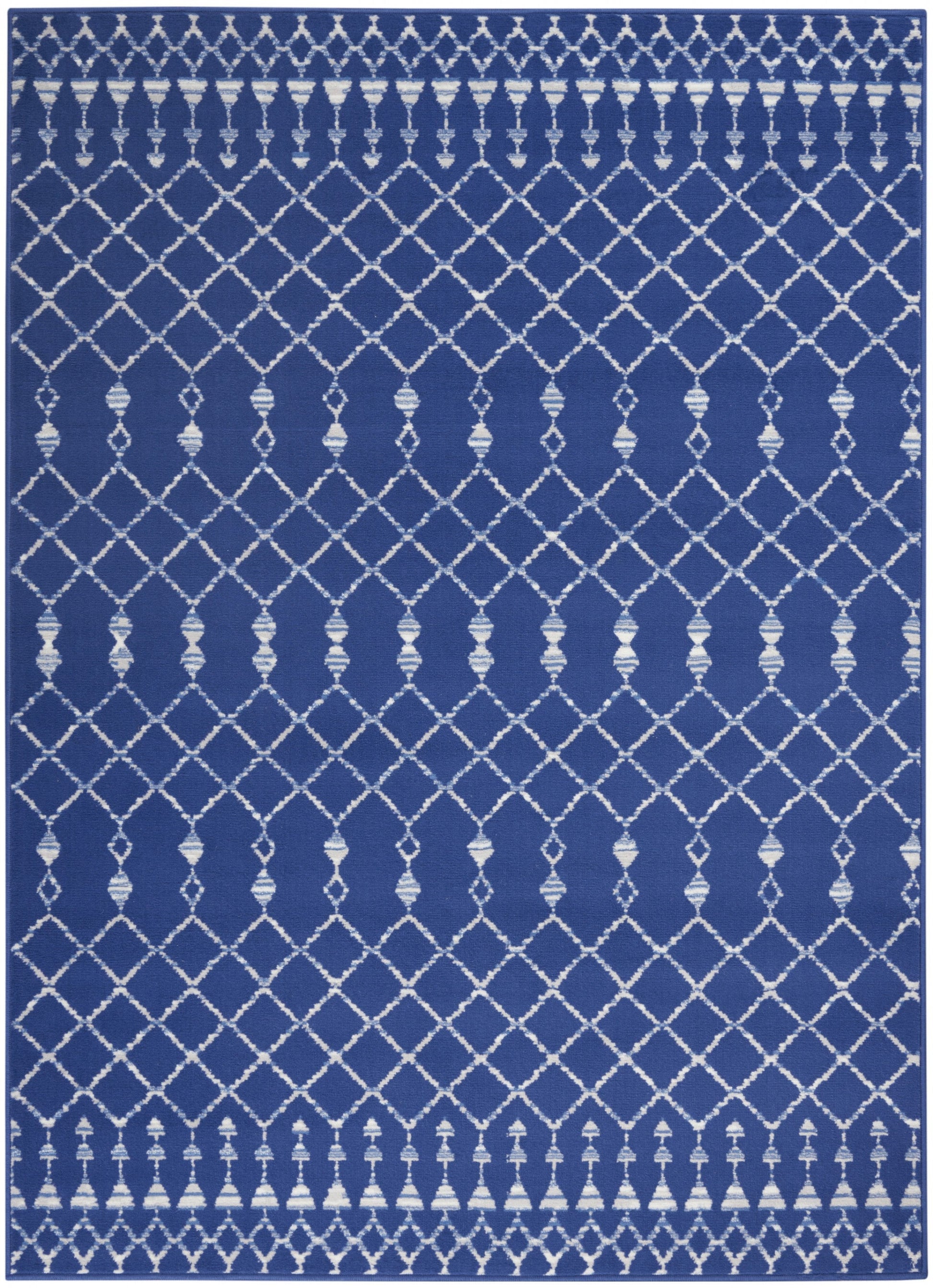 HomeRoots 6' x 9' Navy Blue and Ivory Berber Pattern Area Rug
