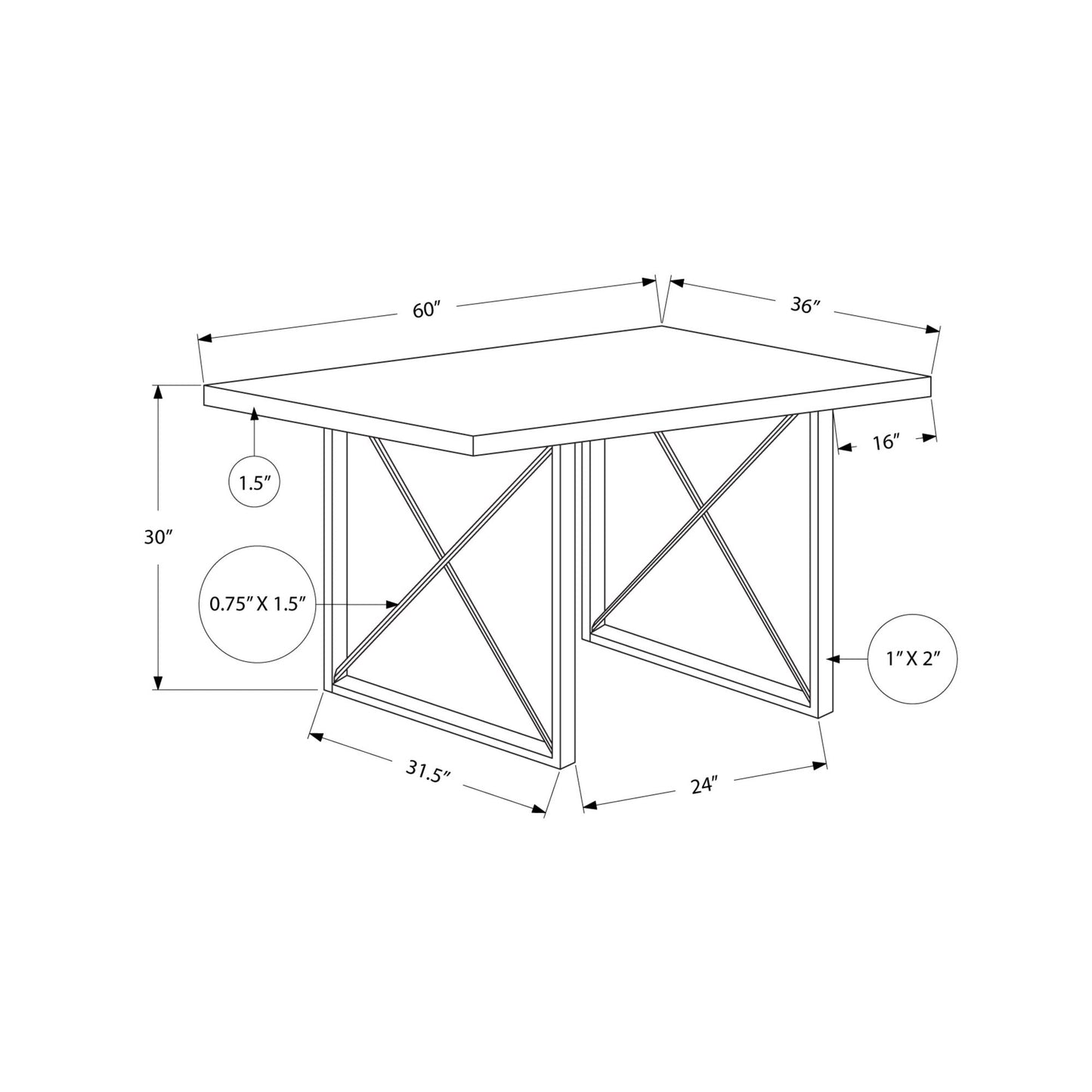 HomeRoots 60" Rectangular Manufactured Wood and Metal Dining Table in Dark Taupe and Black Finish