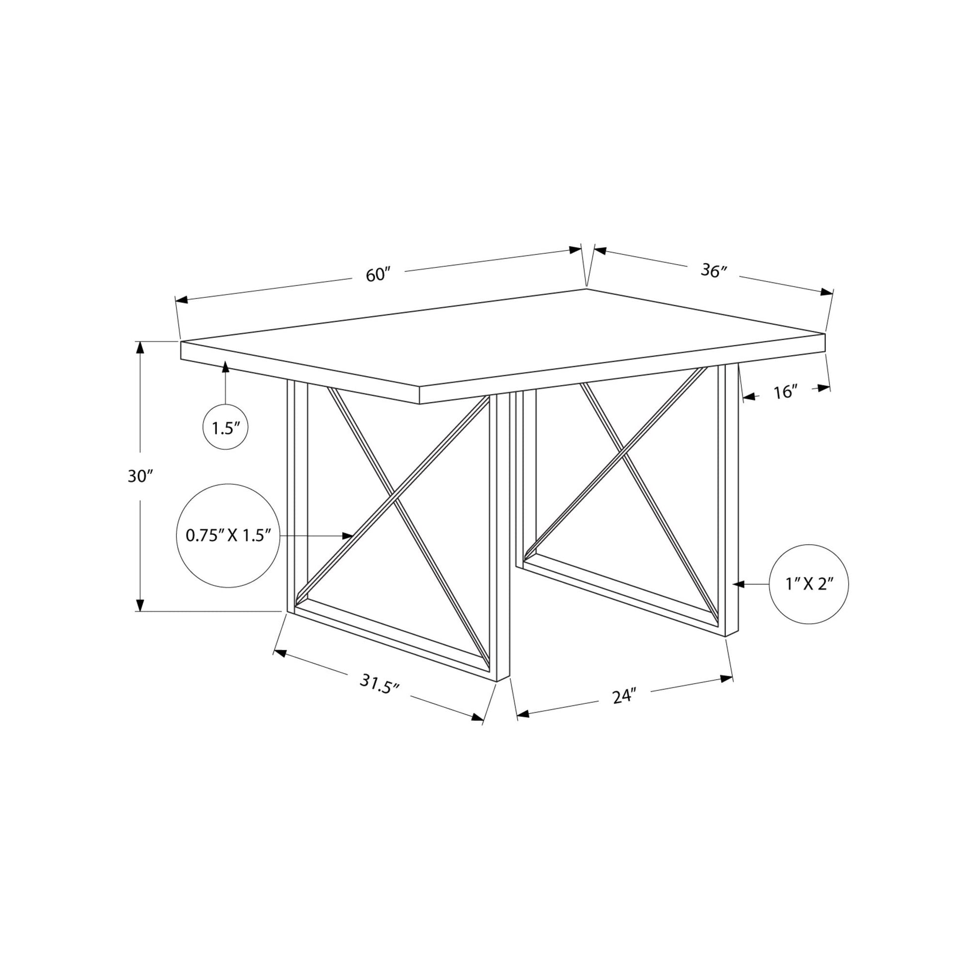 HomeRoots 60" Rectangular Manufactured Wood and Metal Dining Table in Dark Taupe and Black Finish