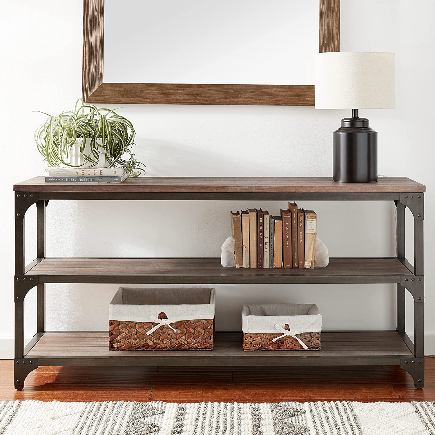 HomeRoots 60" Rustic Weathered Oak Console Storage Table