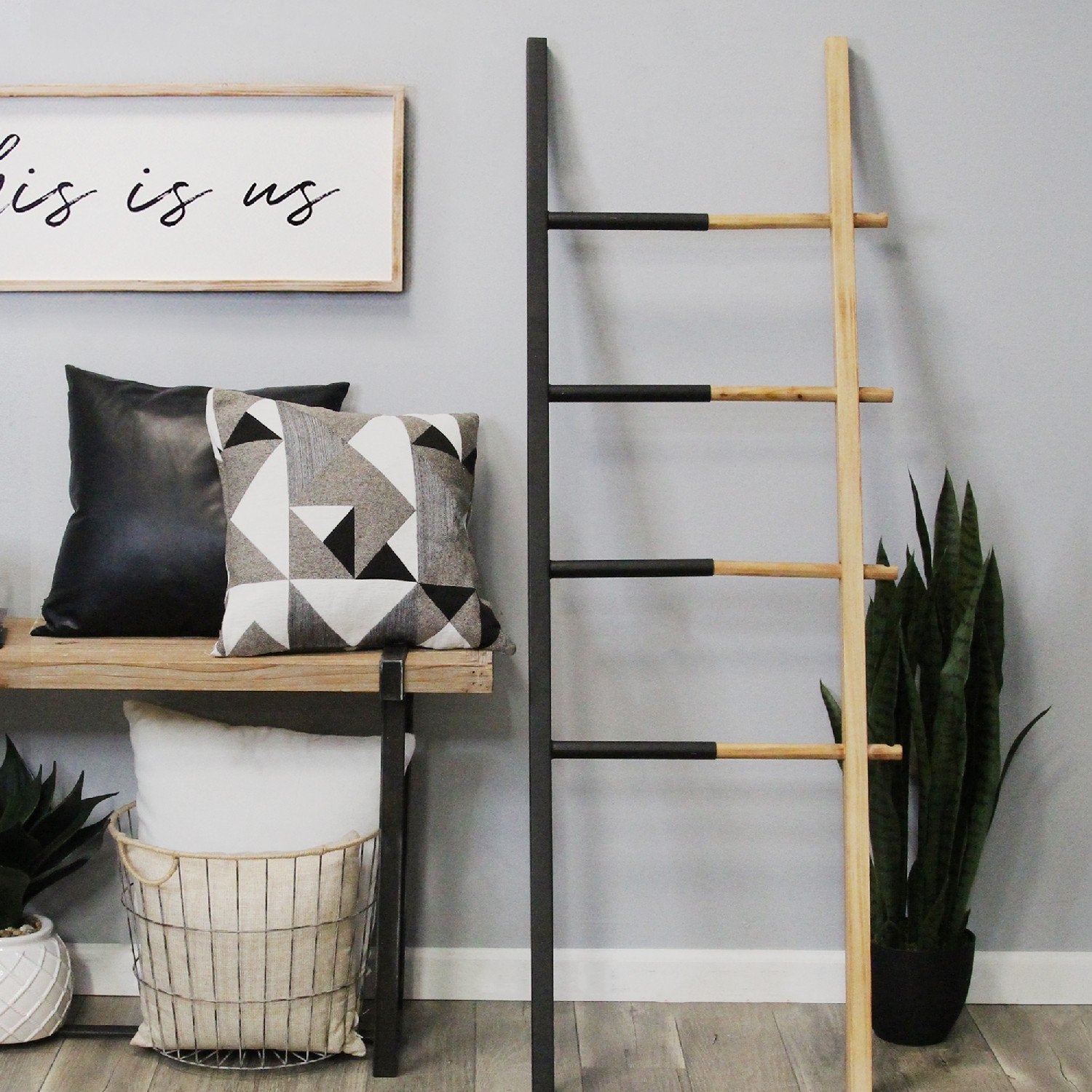 HomeRoots 60 Wood & Metal Decorative Ladder