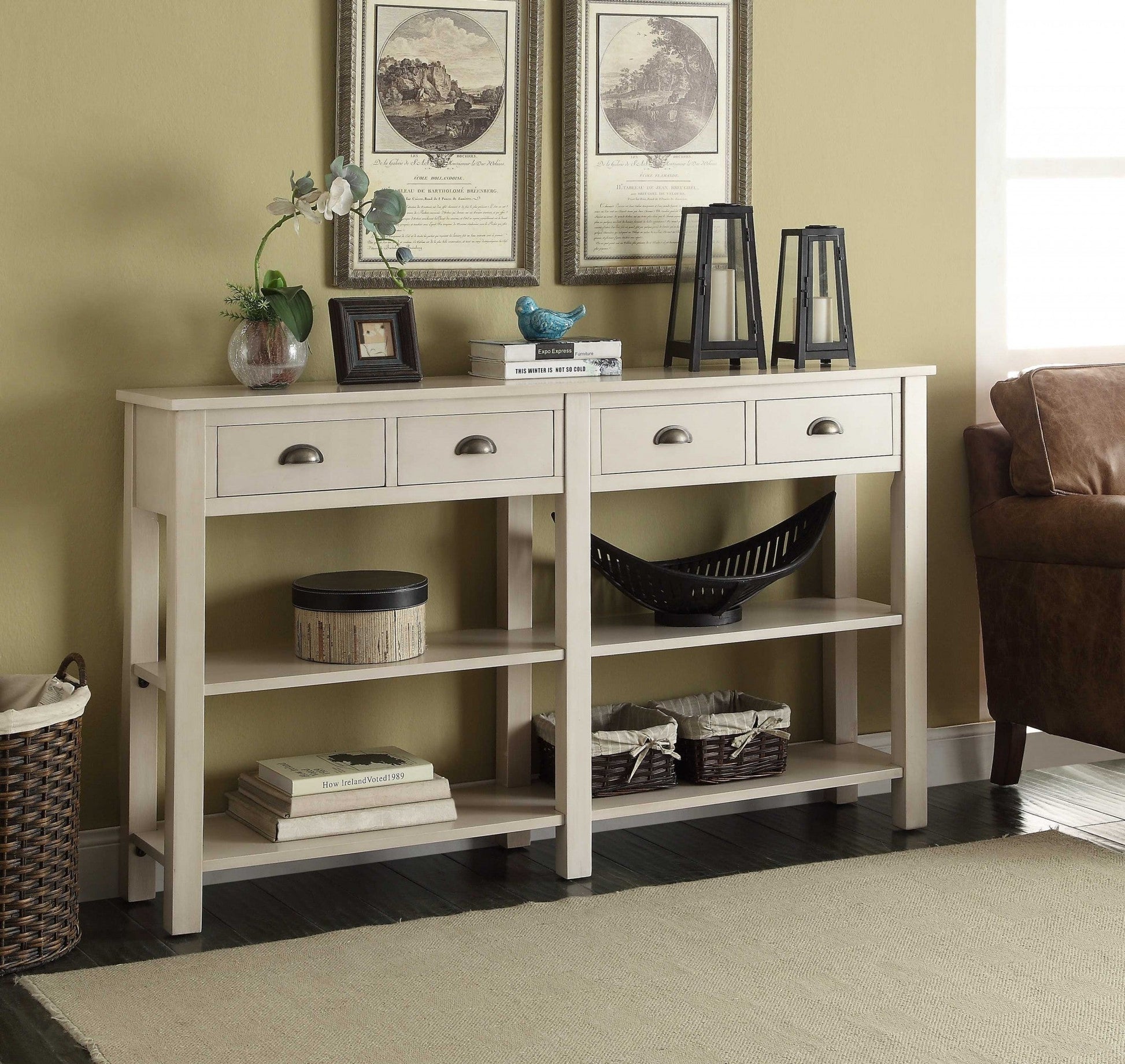 HomeRoots 60" x 12" x 35" Wooden Console Table in Cream Finish