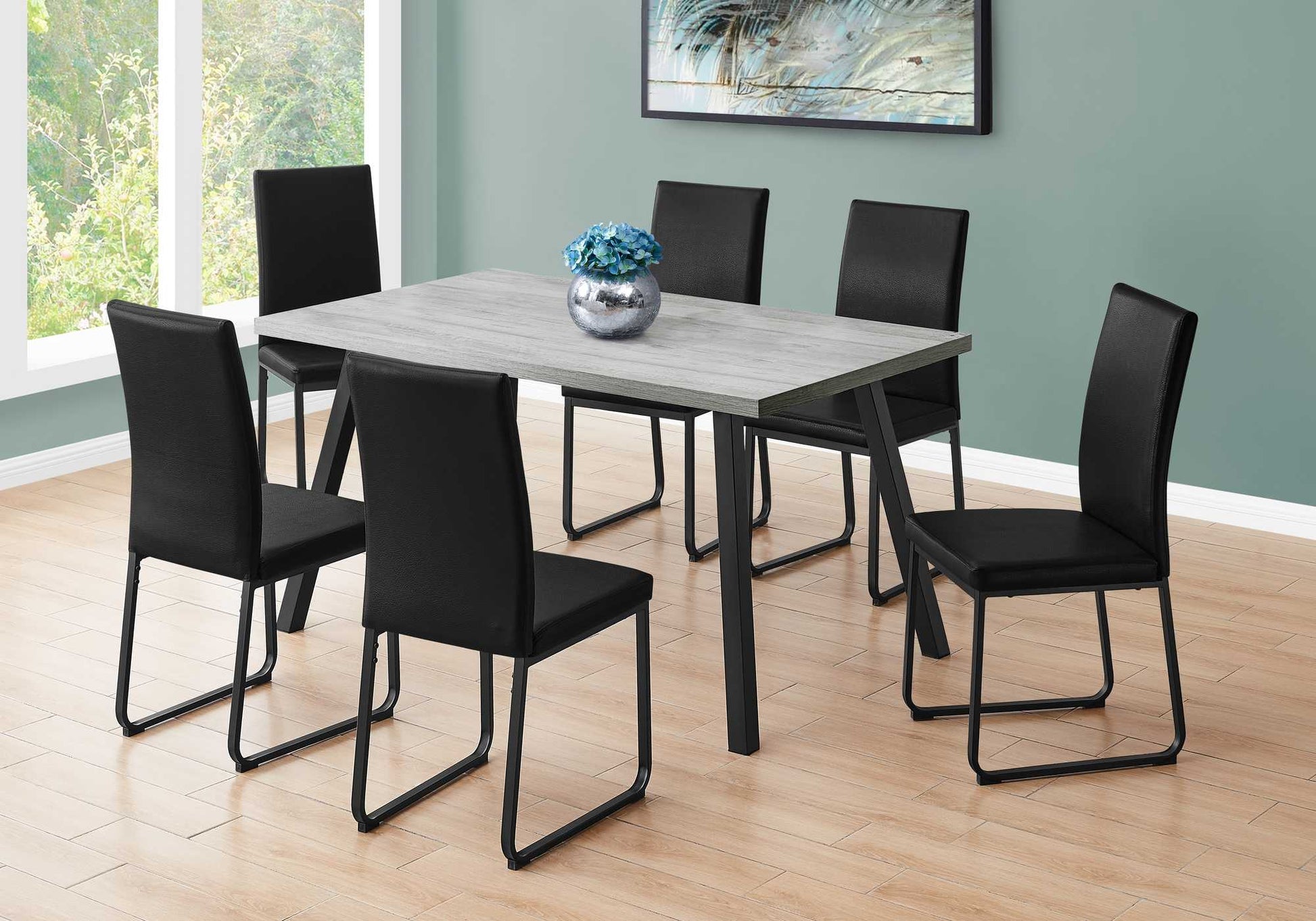 HomeRoots 60" x 36" x 31 " Grey Black Metal Dining Table